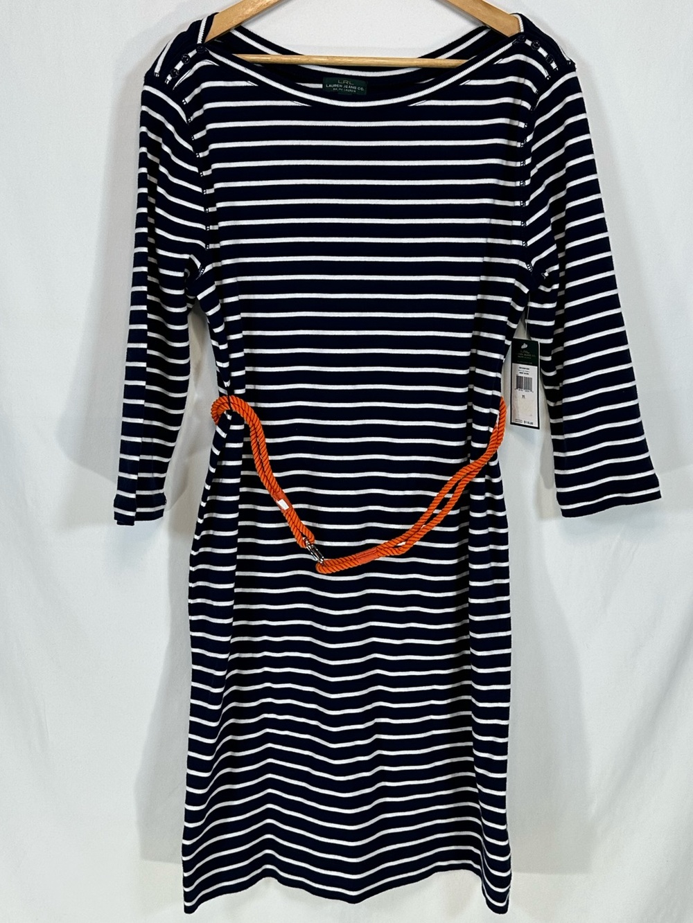 Ralph Lauren Striped Dress Nautical Rope Belt Preppy Cotton NWT Size XL Coastal